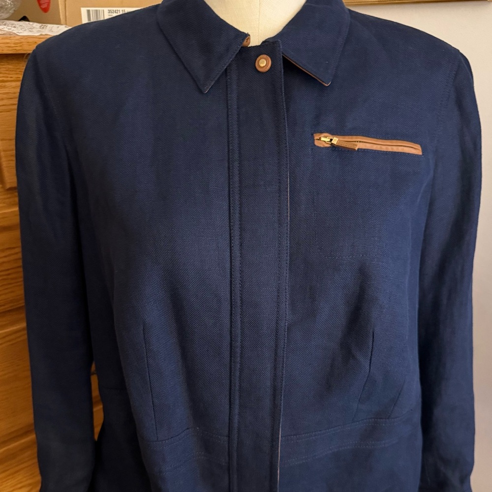 Lauren Ralph Lauren Navy Blue Zip-Front Jacket with Tan Trim